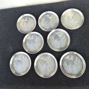 Vintage Aluminum Coasters with Ducks and Cattails Design Set of 8